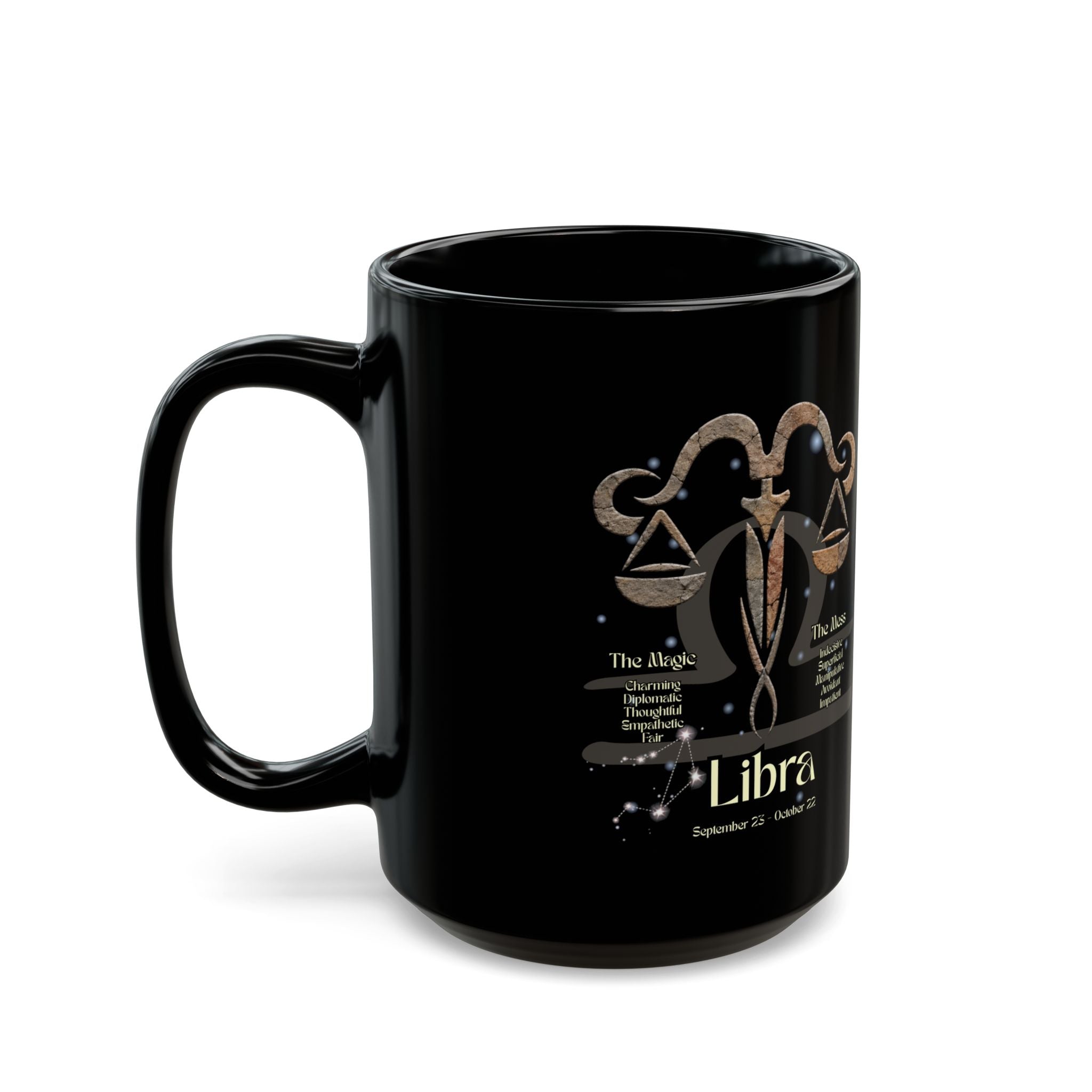 Libra Black Constellation Mug — Zodiac Society Coffee Cup (15oz)