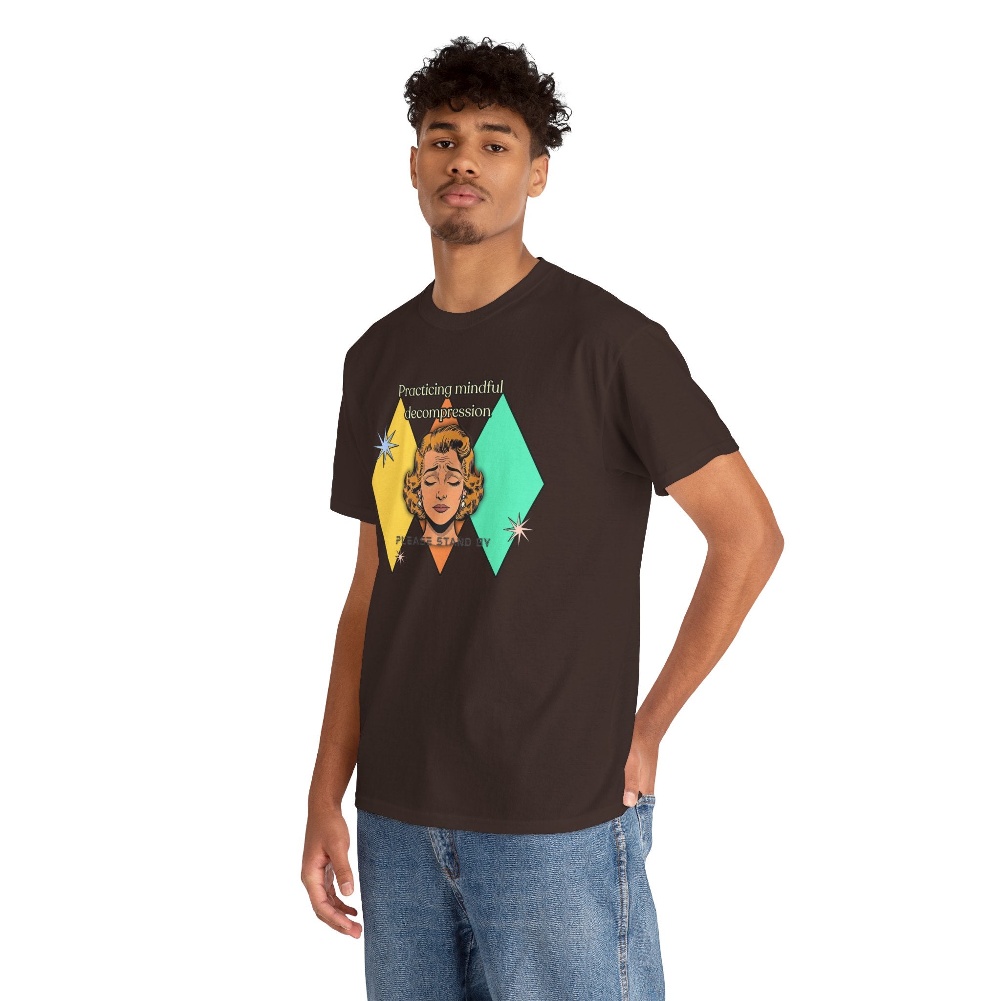Practicing Mindful Decompression Retro Tee — Please Stand By-Self Care Graphic Tee