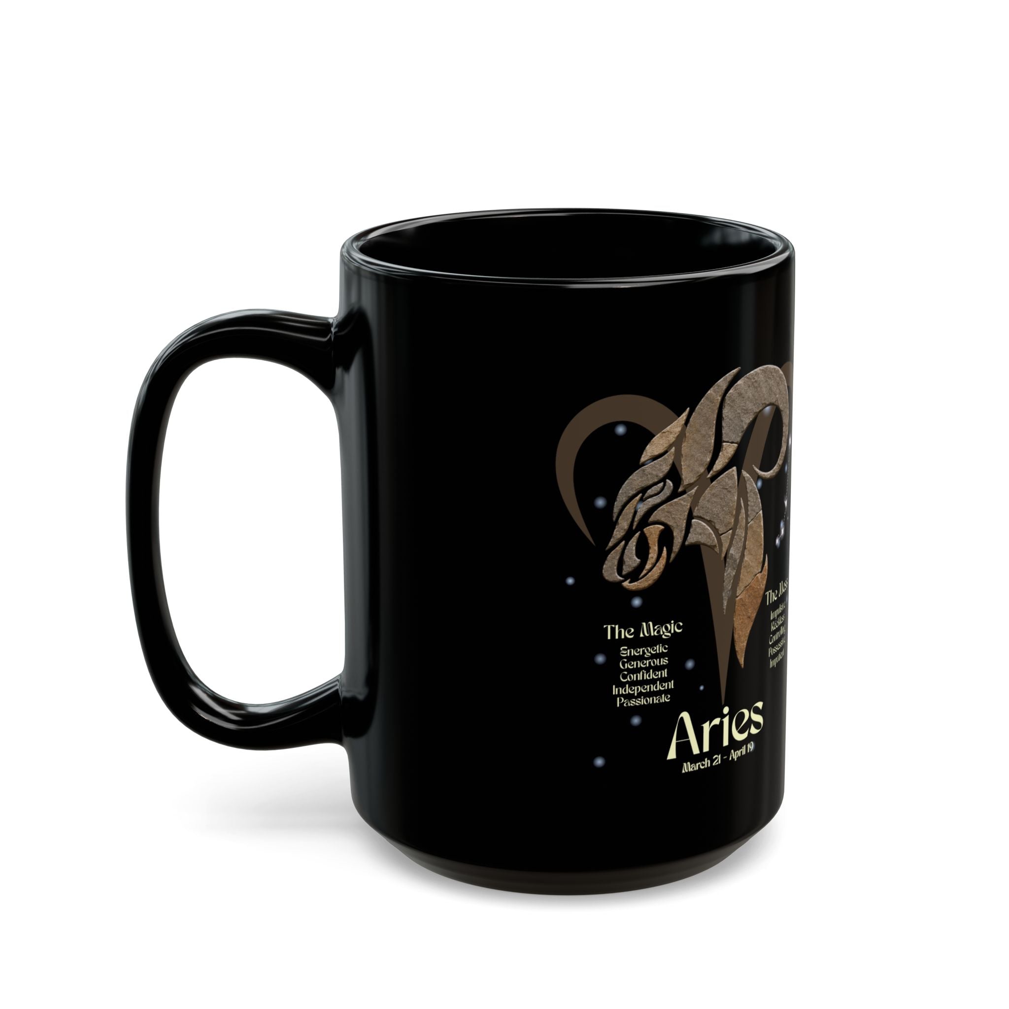 Aries Black Constellation Mug — Zodiac Society Coffee Cup (15oz)