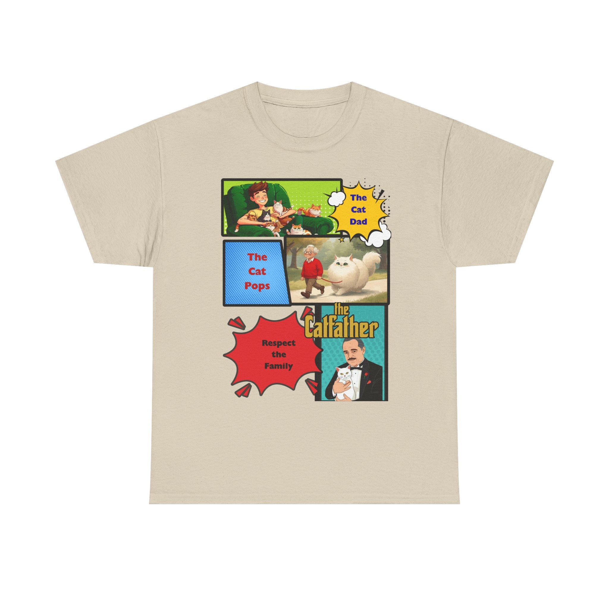 Catfather Graphic Tee — "The Cat Pops" Retro Comic-Style Cat Dad T-Shirt