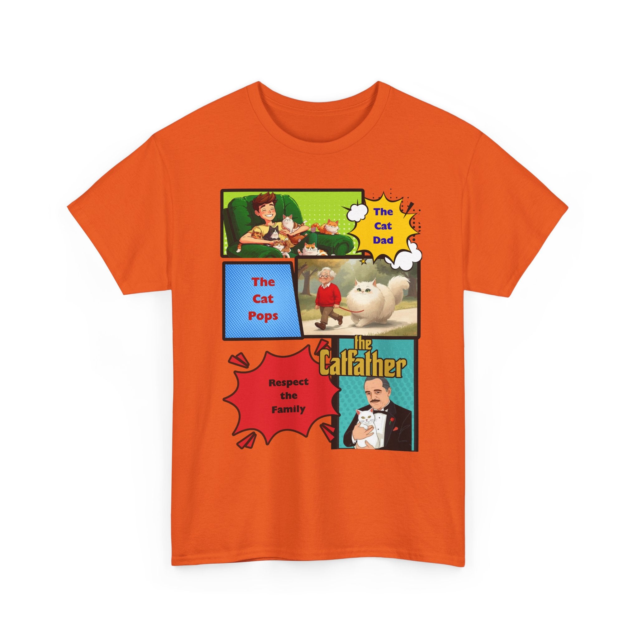 Catfather Graphic Tee — "The Cat Pops" Retro Comic-Style Cat Dad T-Shirt