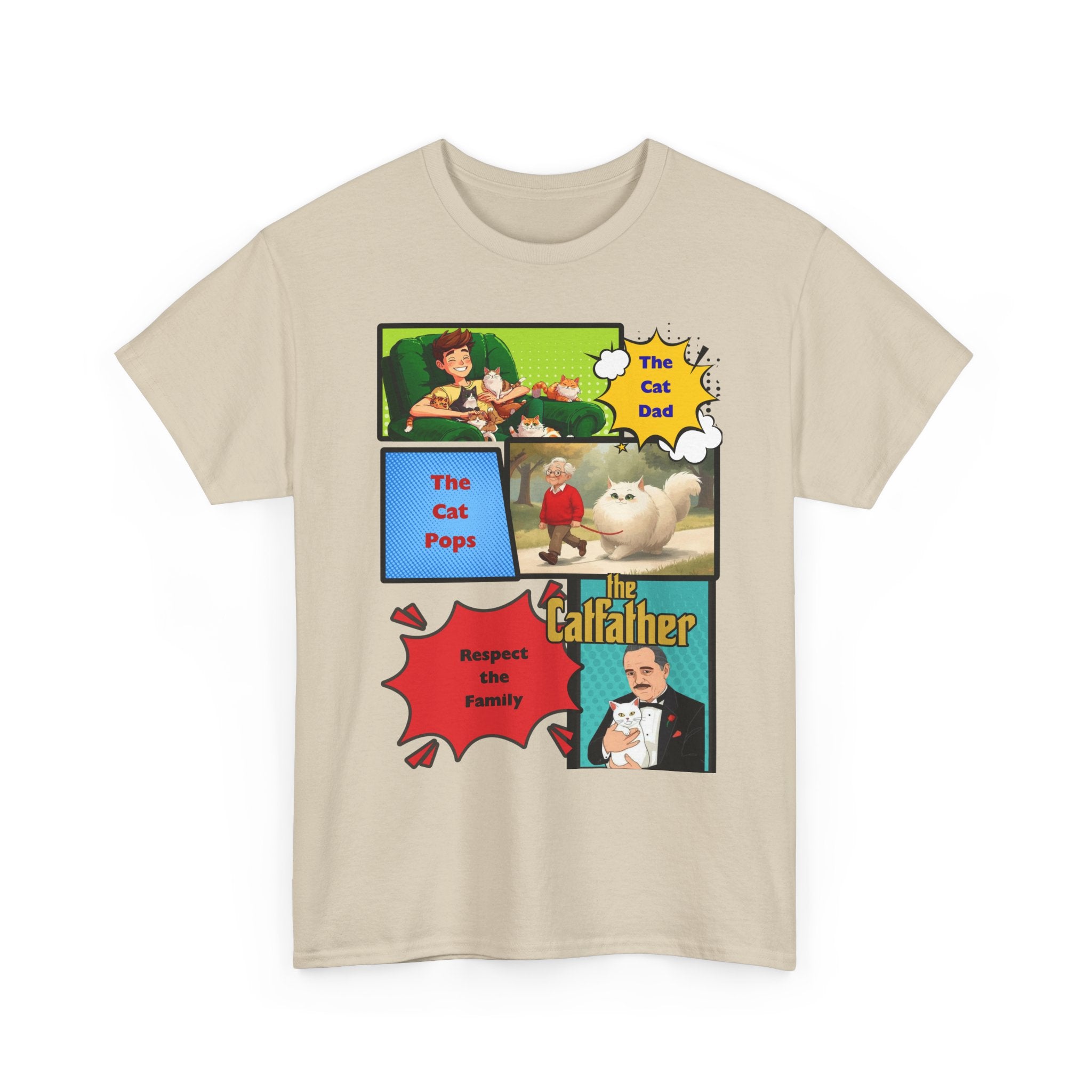 Catfather Graphic Tee — "The Cat Pops" Retro Comic-Style Cat Dad T-Shirt