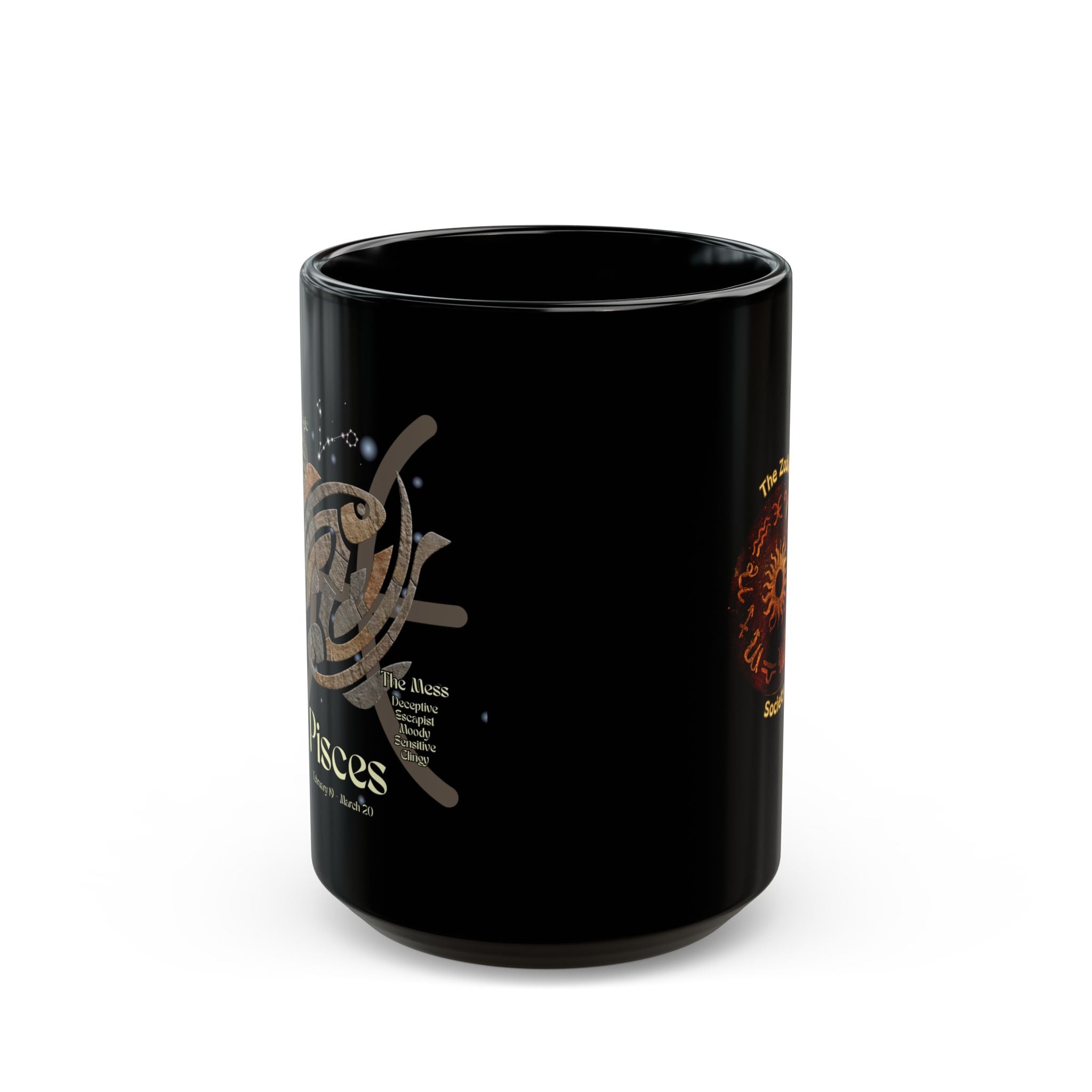 Pisces Black Constellation Mug — Zodiac Society Coffee Cup (15oz)
