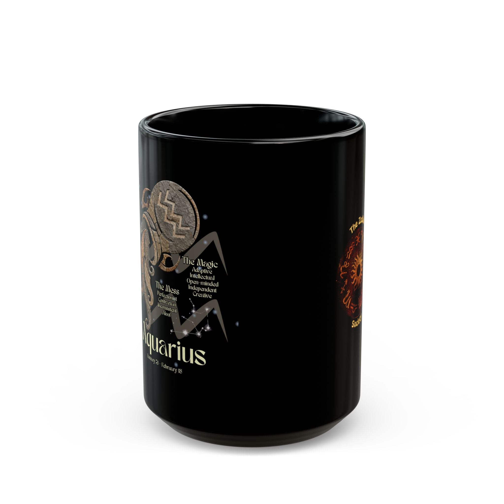 Aquarius Black Constellation Mug — Zodiac Society Coffee Cup (15oz)