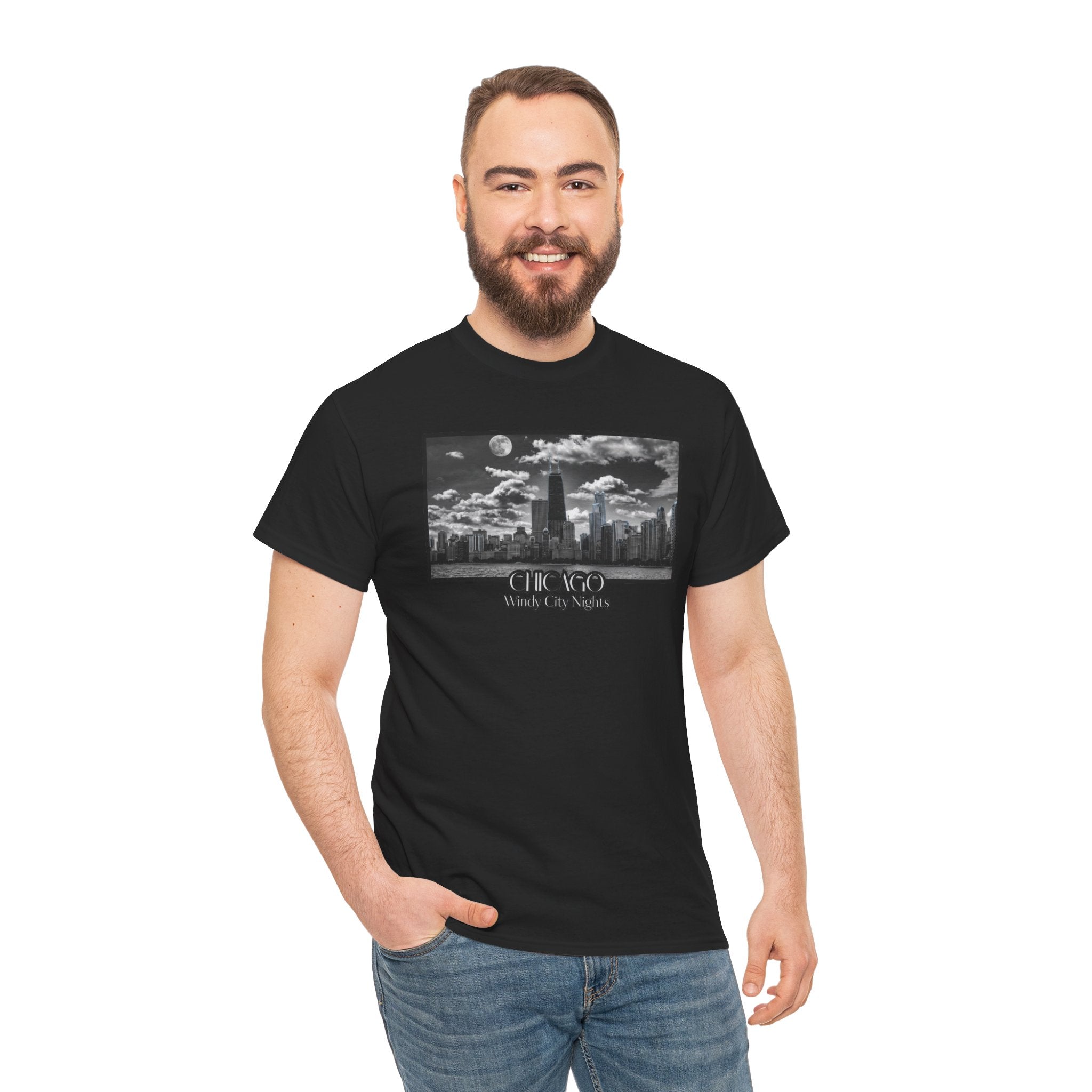 Chicago Windy City Nights T-Shirt — Chicago Skyline Moonlight Graphic Tee