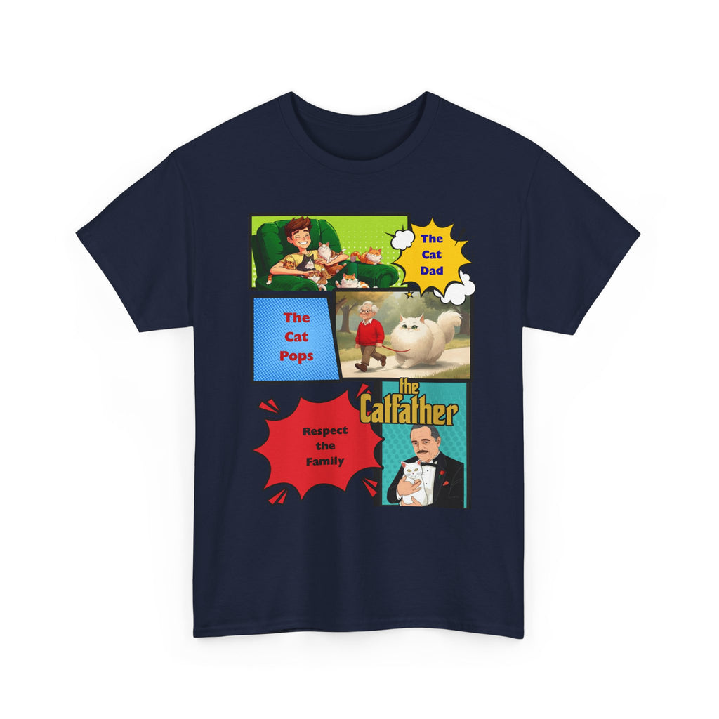 Catfather Graphic Tee — "The Cat Pops" Retro Comic-Style Cat Dad T-Shirt