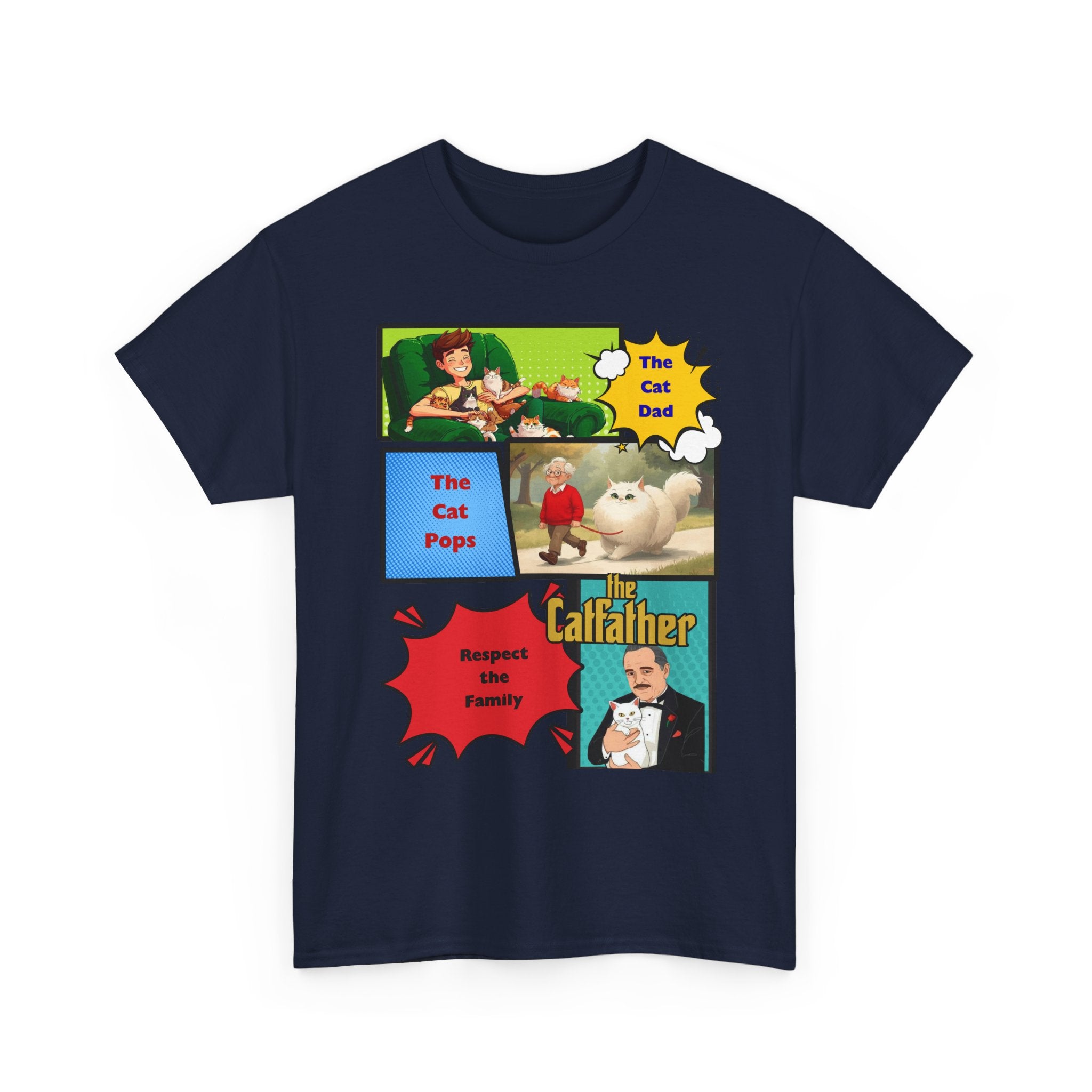 Catfather Graphic Tee — "The Cat Pops" Retro Comic-Style Cat Dad T-Shirt