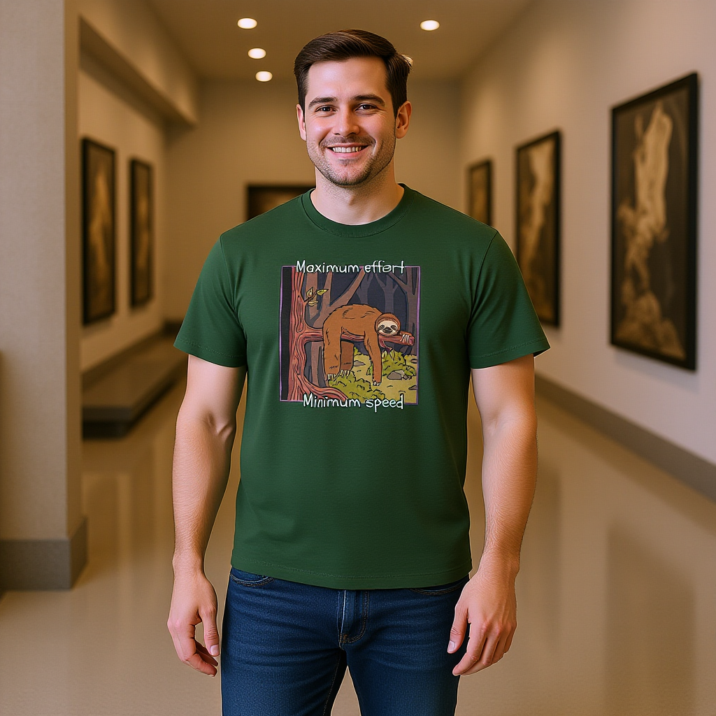 Concerned Sloth Forest Tee — "Maximum Effort, Minimum Speed" Casual Cotton Graphic Tee