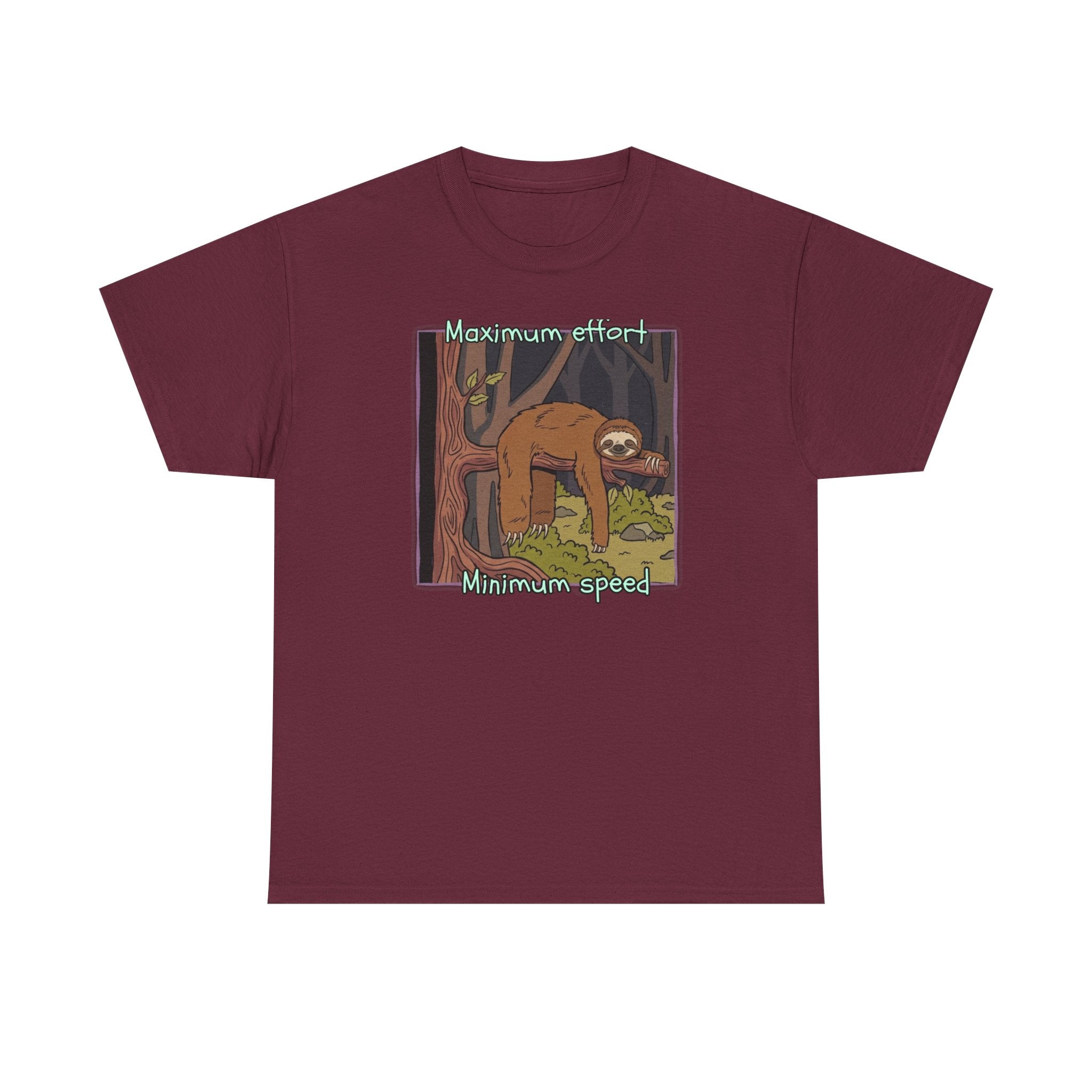 Concerned Sloth Forest Tee — "Maximum Effort, Minimum Speed" Casual Cotton Graphic Tee