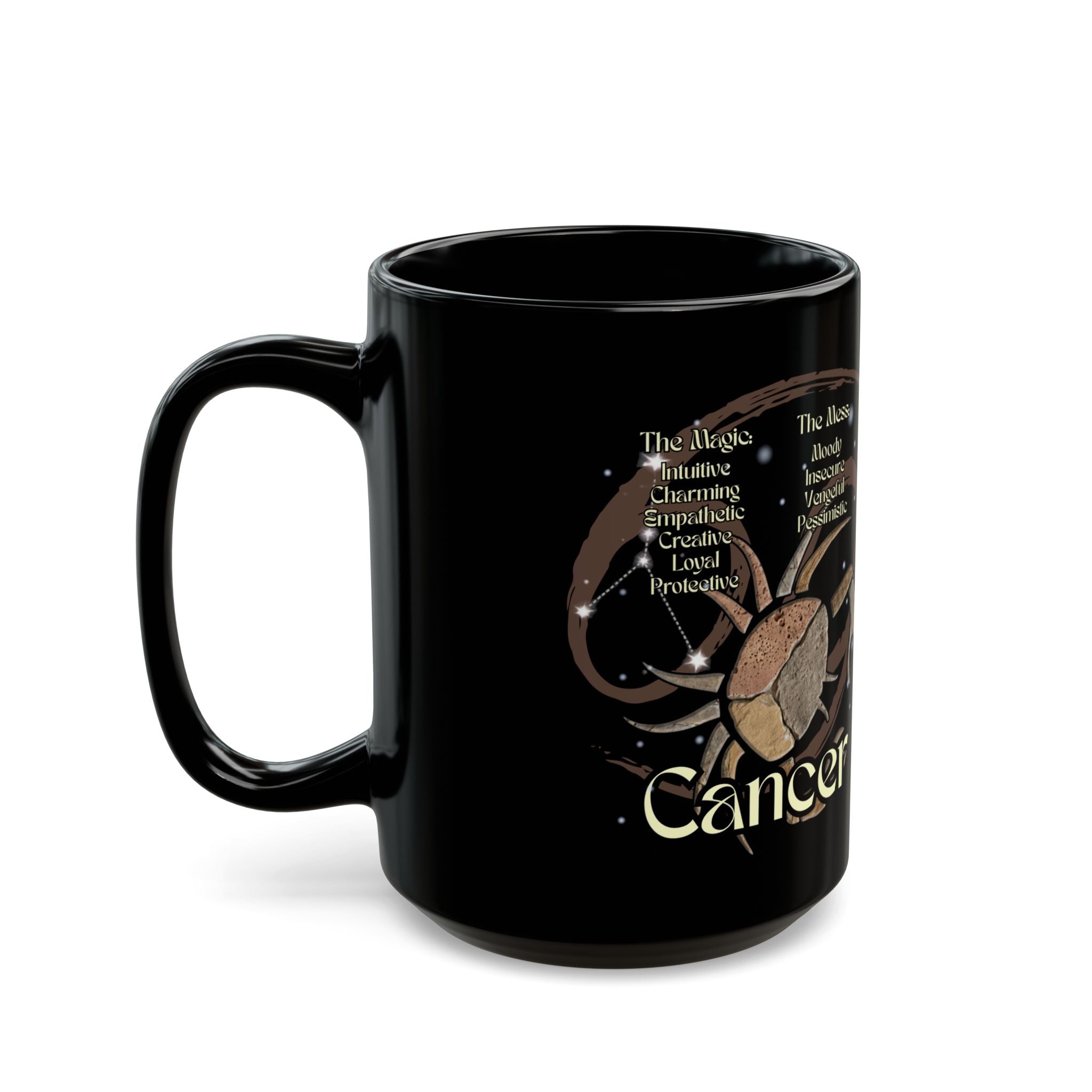 Cancer Black Studio Mug — Zodiac Society Coffee Cup (15oz)