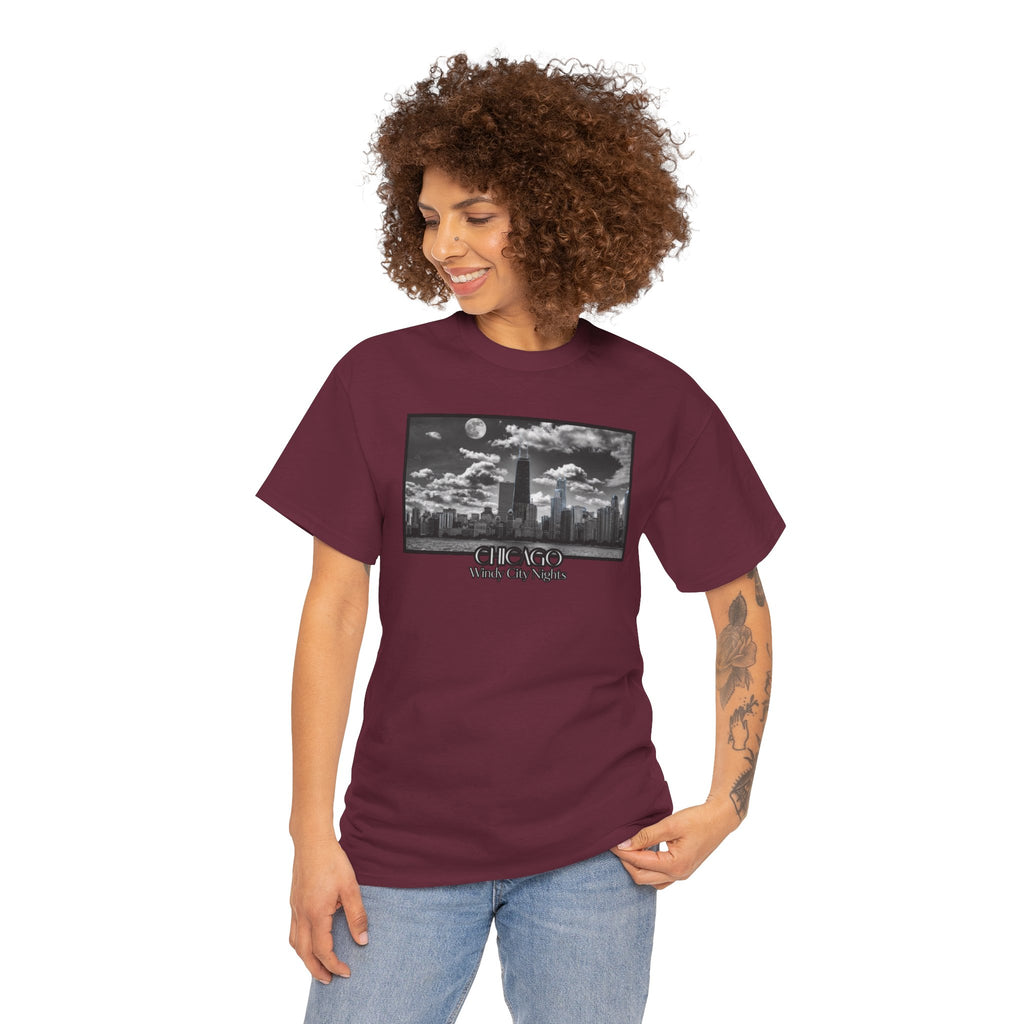 Chicago Windy City Nights T-Shirt — Chicago Skyline Moonlight Graphic Tee