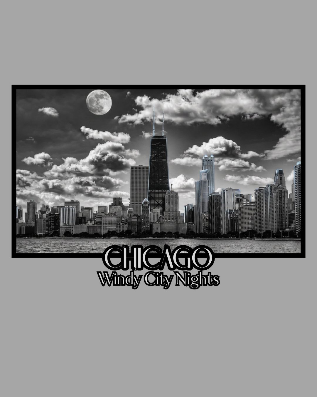 Chicago Windy City Nights T-Shirt — Chicago Skyline Moonlight Graphic Tee