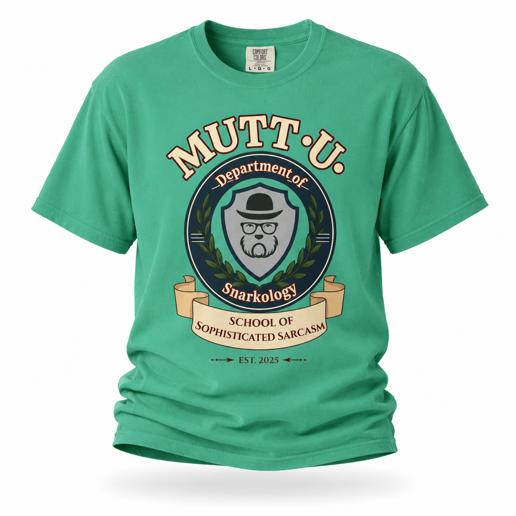 Mutt-U School Campus T-Shirt — Curated and Refined Mutt Logo Graphic Tee