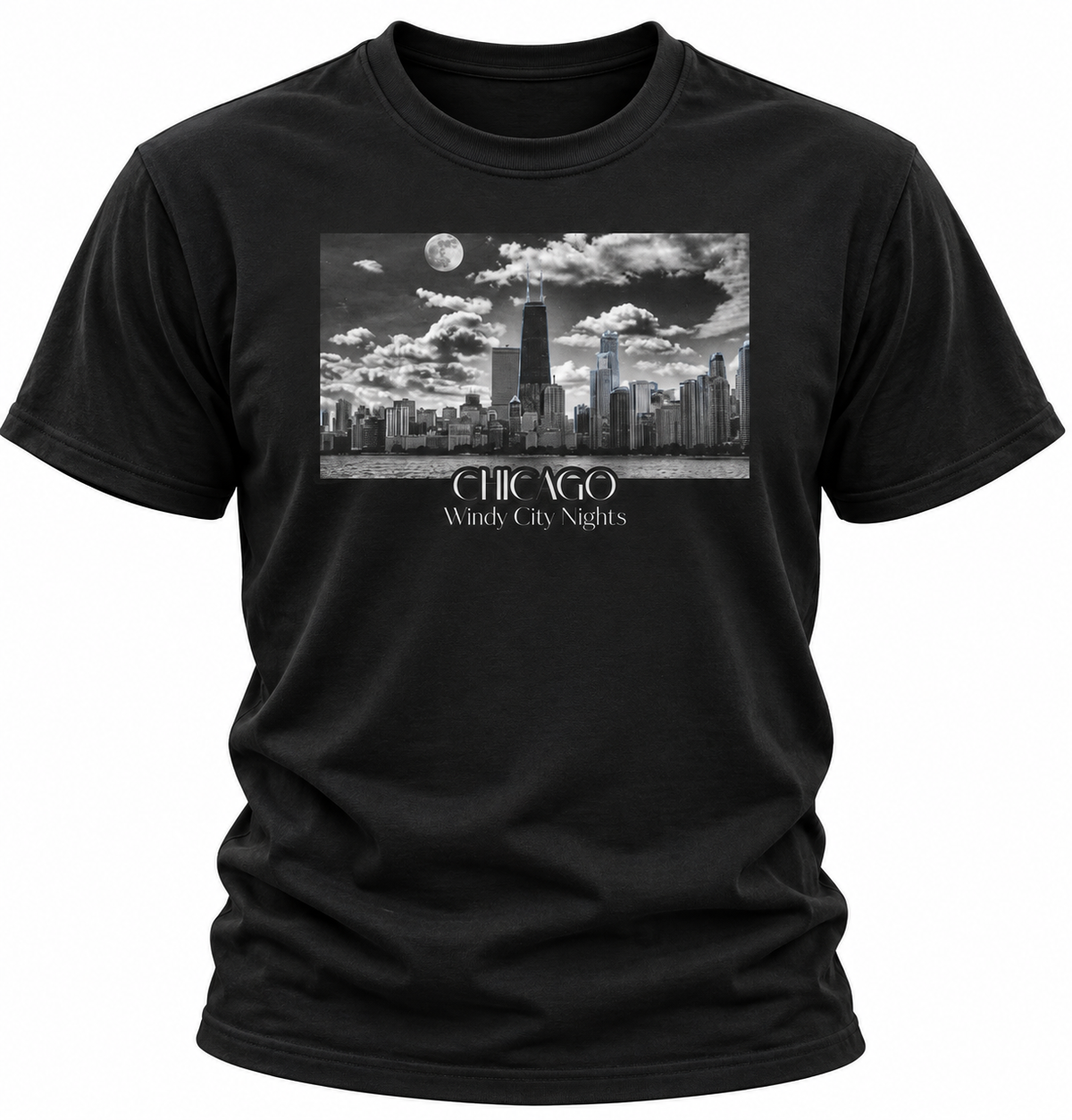 Chicago Windy City Nights T-Shirt — Chicago Skyline Moonlight Graphic Tee