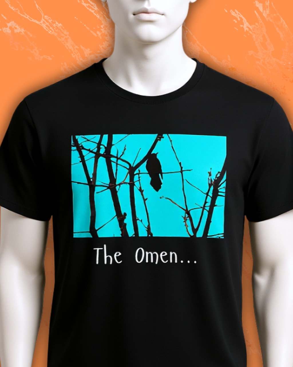 The Omen Crow Tee | Raven Silhouette on Branches, Blue Night Graphic