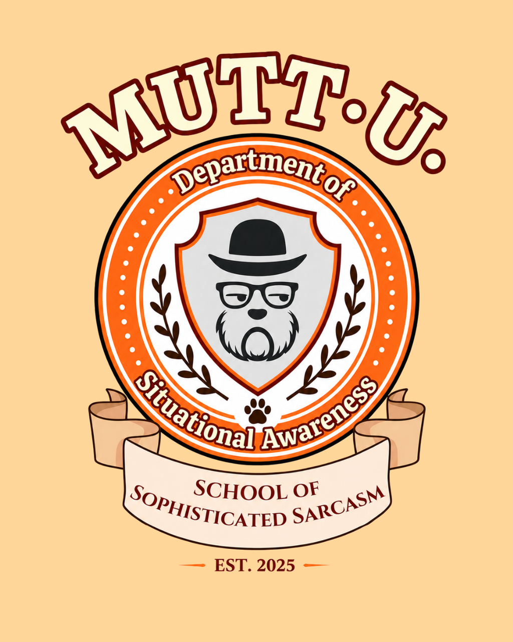 MUTT-U Campus T‑Shirt — School Sophisticated of Sarcasm Mutt Logo Graphic Tee