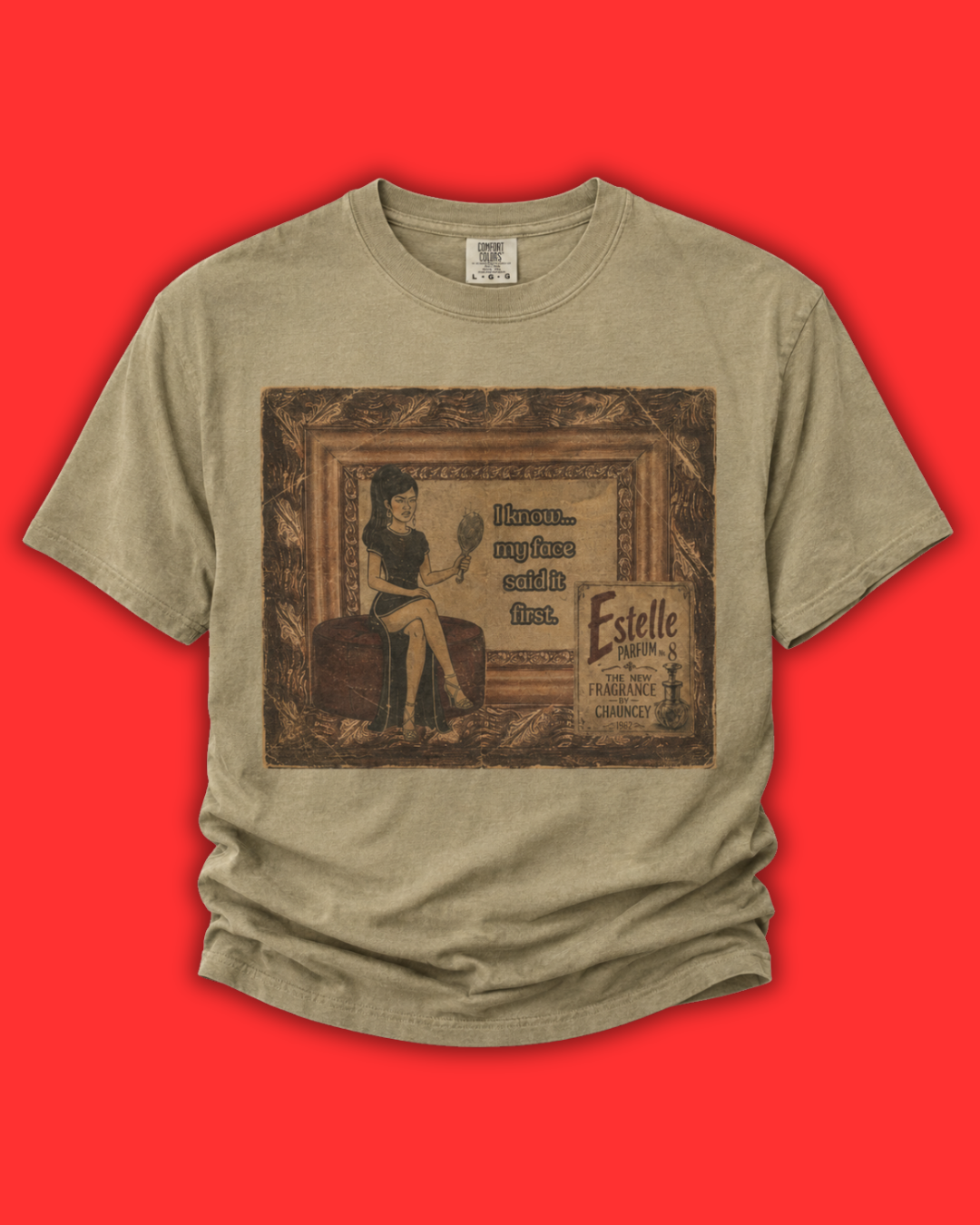 I Know My Face Retro T-Shirt — Estelle Parfum Vintage Style Graphic Tee