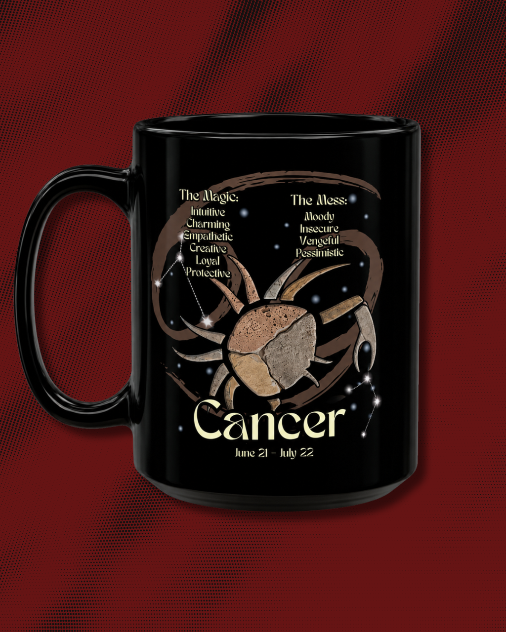 Cancer Black Constellation Mug — Zodiac Society Coffee Cup (15oz)
