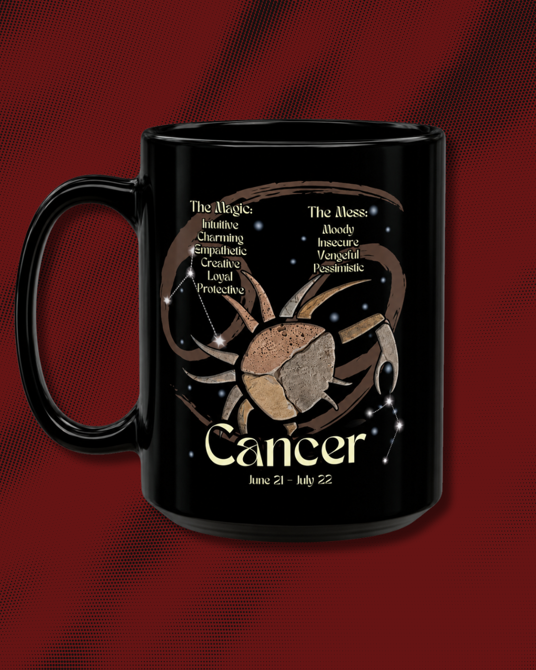 Cancer Black Constellation Mug — Zodiac Society Coffee Cup (15oz)