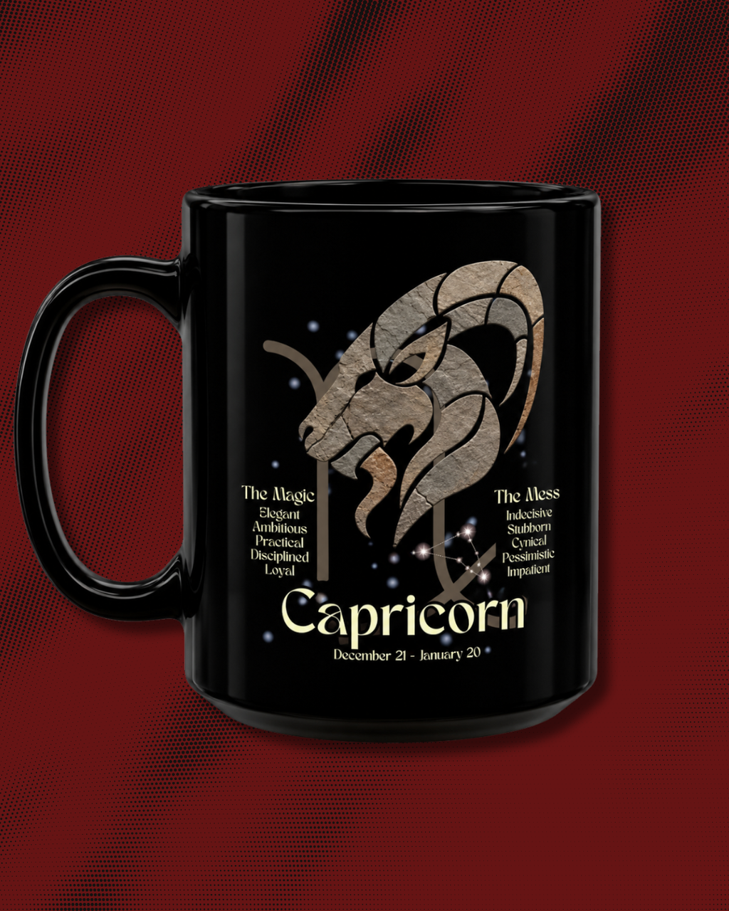 Capricorn Black Constellation Mug – Zodiac Society Coffee Mug (15oz)