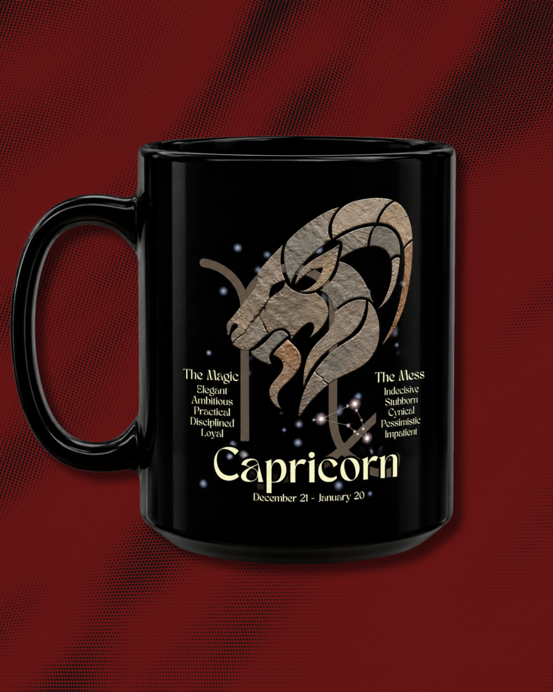 Capricorn Black Constellation Mug – Zodiac Society Coffee Mug (15oz)