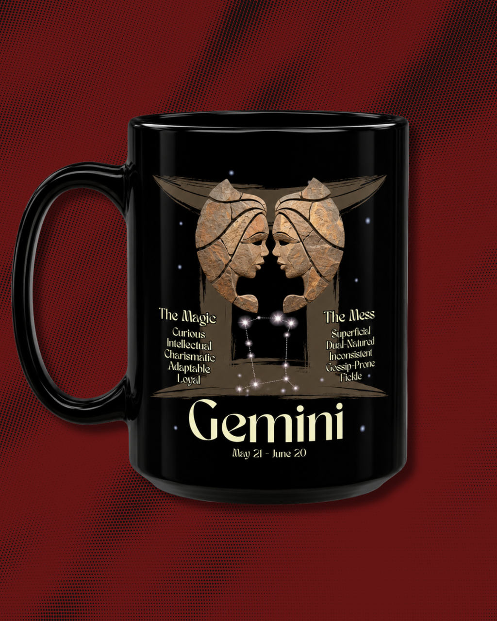 Gemini Black Constellation Mug — Zodiac Society Coffee Cup (15oz)