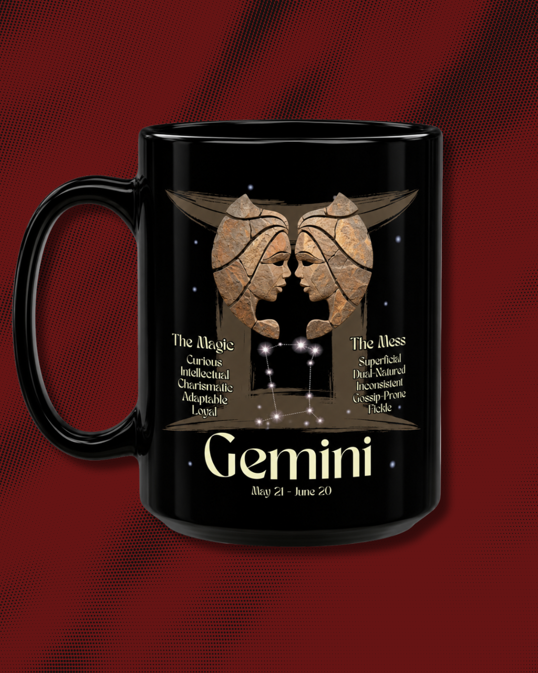 Gemini Black Constellation Mug — Zodiac Society Coffee Cup (15oz)