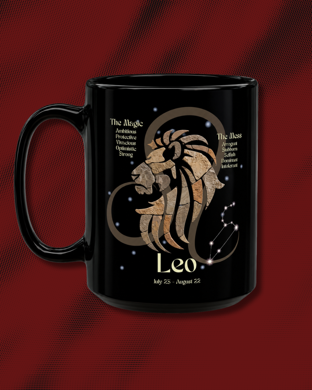 Leo Black Constellation Mug — Zodiac Society Coffee Cup (15oz)