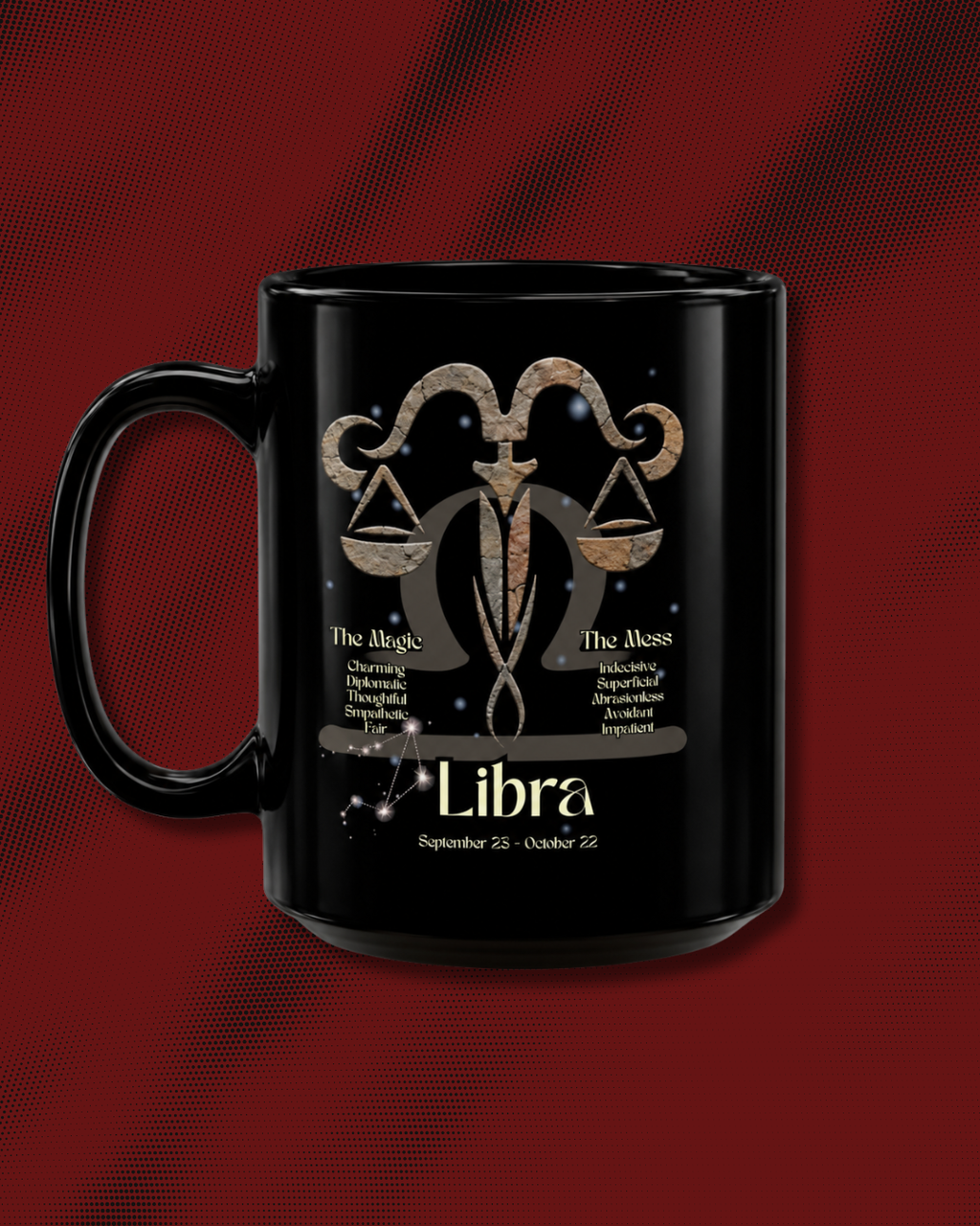 Libra Black Constellation Mug — Zodiac Society Coffee Cup (15oz)