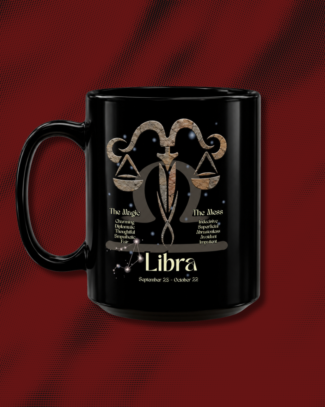 Libra Black Constellation Mug — Zodiac Society Coffee Cup (15oz)