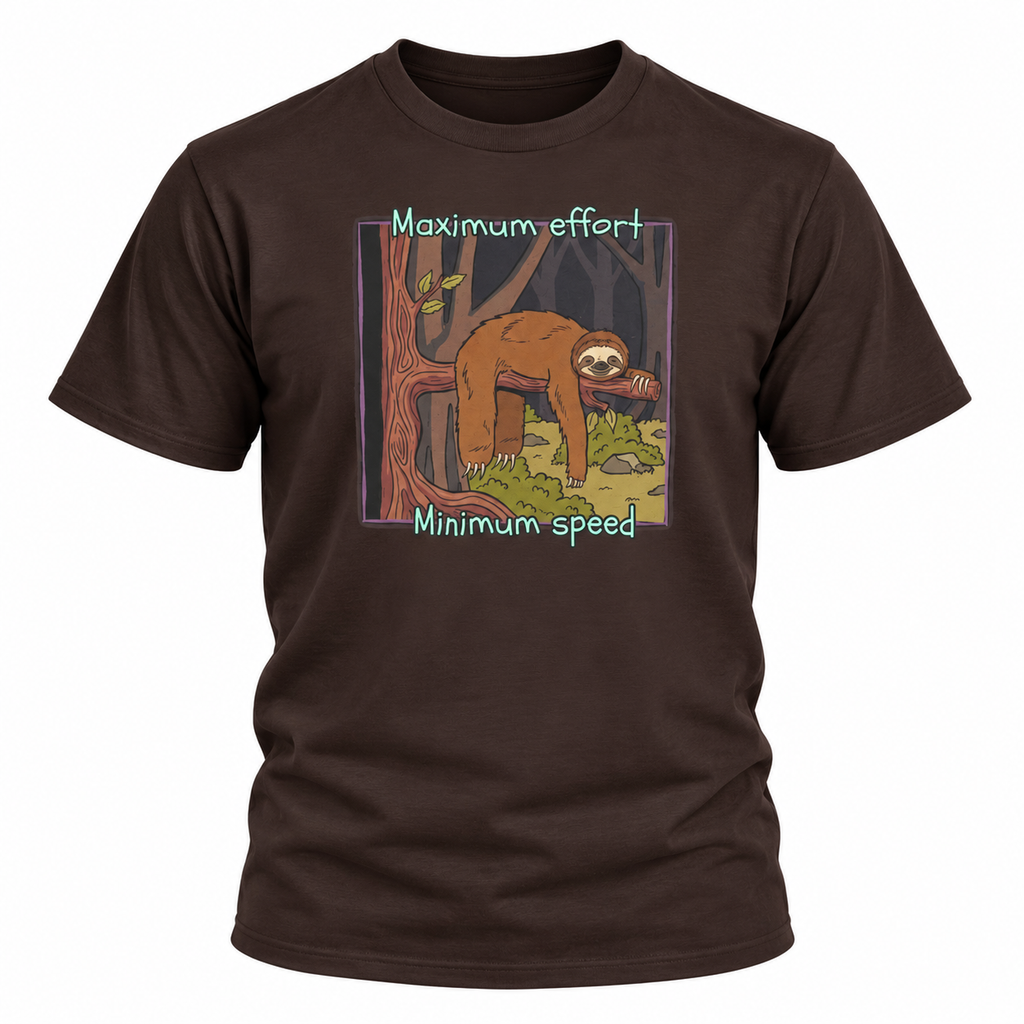 Concerned Sloth Forest Tee — "Maximum Effort, Minimum Speed" Casual Cotton Graphic Tee