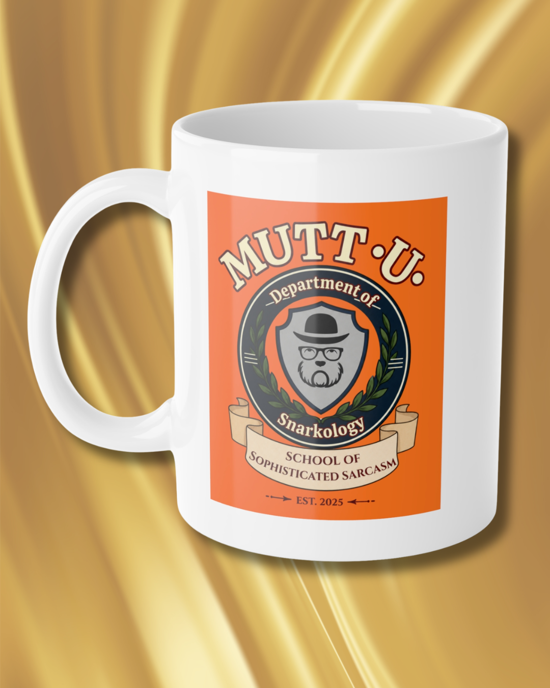 Mutt U Snarkology Ceramic Mug — Campus Coffee Cup (11oz)