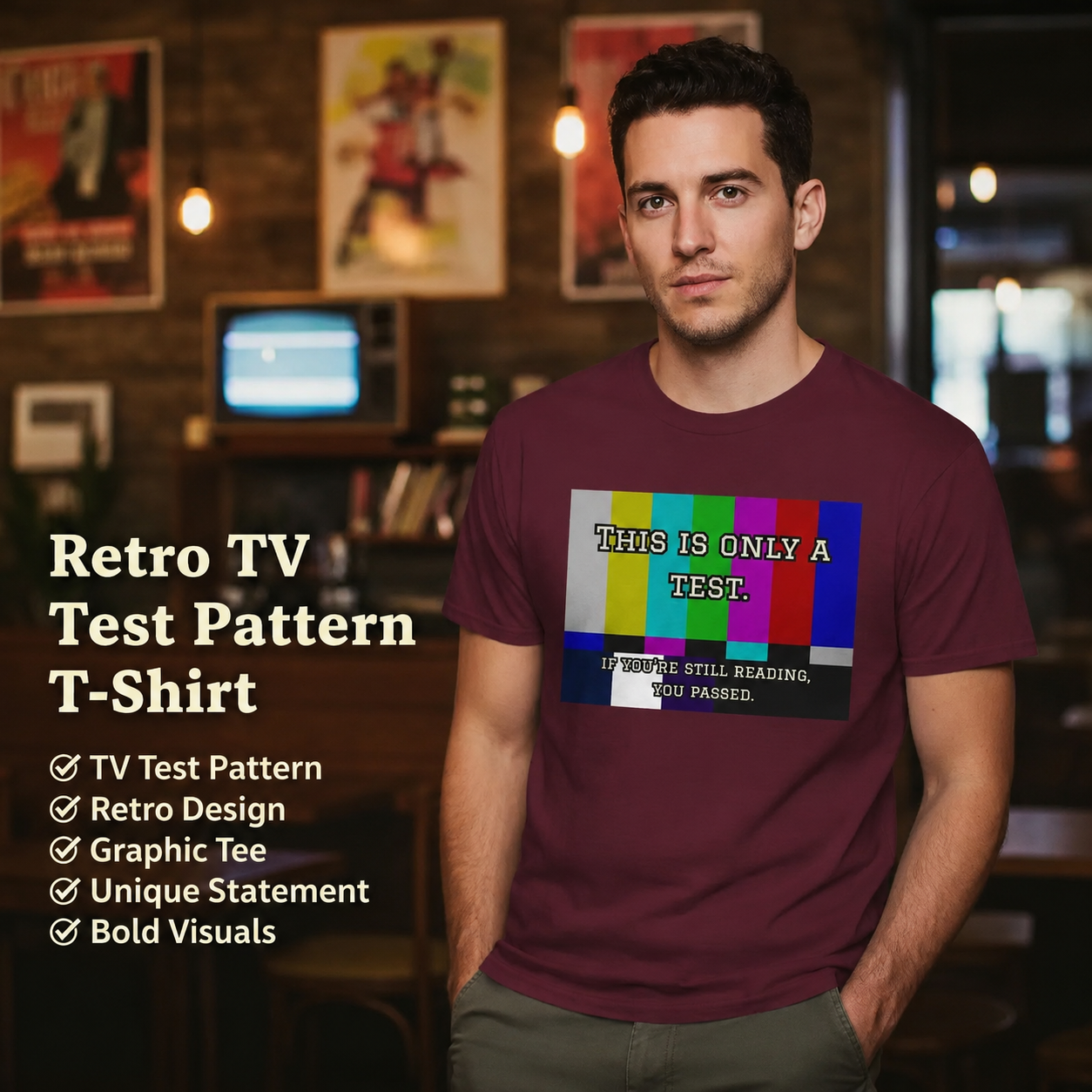 TV Test Pattern Retro T‑Shirt — This Is Only a Test Graphic Tee
