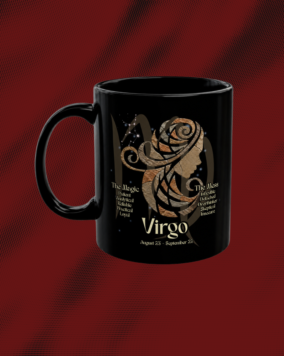 Virgo Black Constellation Mug — Zodiac Society Coffee Cup (15oz)